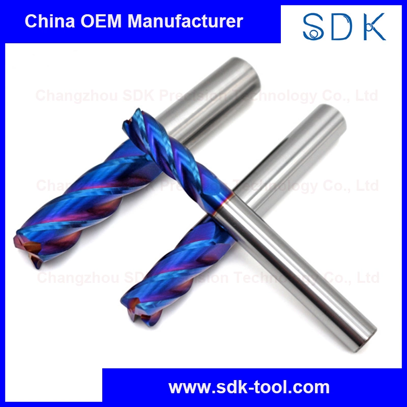 High Hardness HRC65 Blue Nano Coated 4mm 10mm End Mills for Hardened Steel